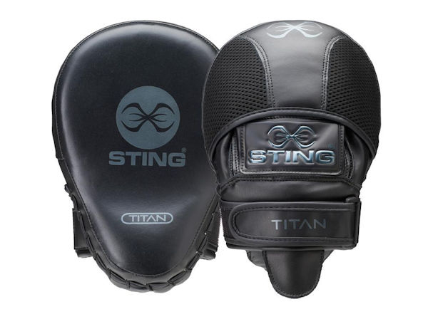 Sting Boxing Titan Leather Geo Gel Focus Pads Mitts Black Silver